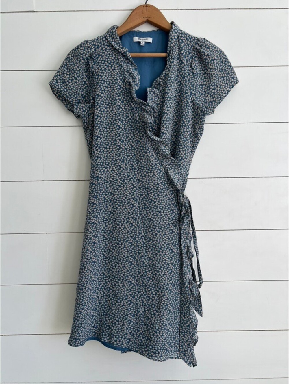 Madewell Silk Ruffle-Edge Wrap Dress Bitsy Floral Size Small Romantic Coquette
